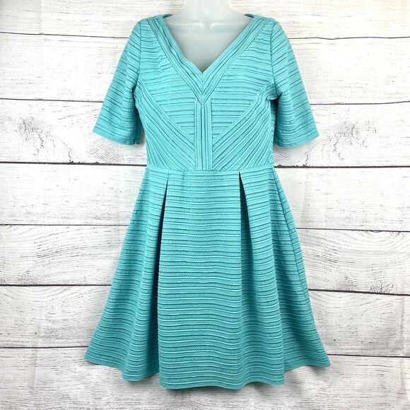 London Times Teal Blue Pleated A-line textured Dress size US10 - Picture 1 of 8